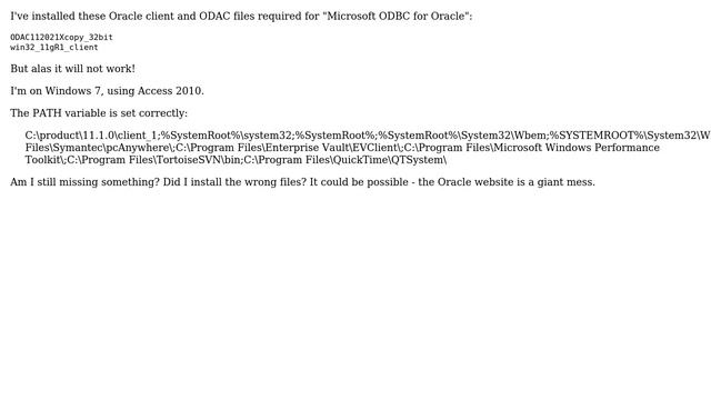 Access 2010: The Oracle client and networking components were not found смотреть онлайн