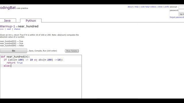 Warmup-1 (near_hundred) Python Tutoriall || Codingbat.com смотреть онлайн