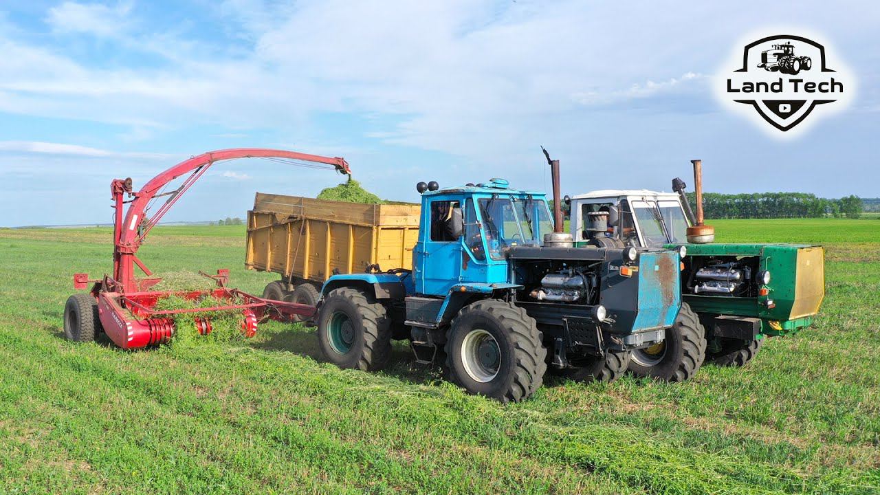 Заготовка кормов на тракторе Т-150К с прицепным комбайном КДП-3000! МТЗ-1221 и прицеп ПТС-10. смотреть онлайн