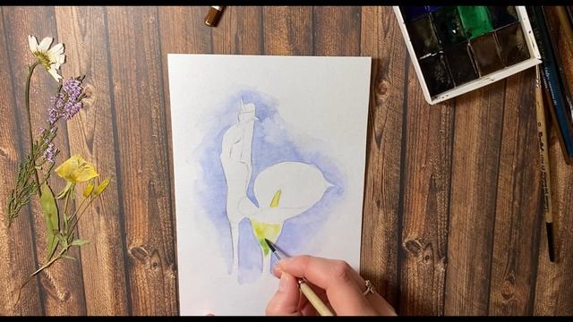 Как нарисовать цветы белые Каллы. Акварель для начинающих. Пошаговое рисование смотреть онлайн