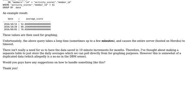 Databases: Slow performance on averaging query смотреть онлайн