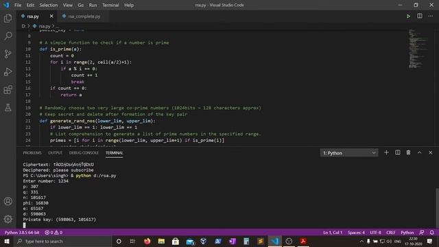 RSA algorithm explained. Code demonstration by actual encryption and decryption. [code link in bio] смотреть онлайн