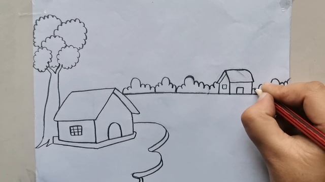 How to draw a village scenery easily. landscape drawing step by step. grammar drisso. смотреть онлайн