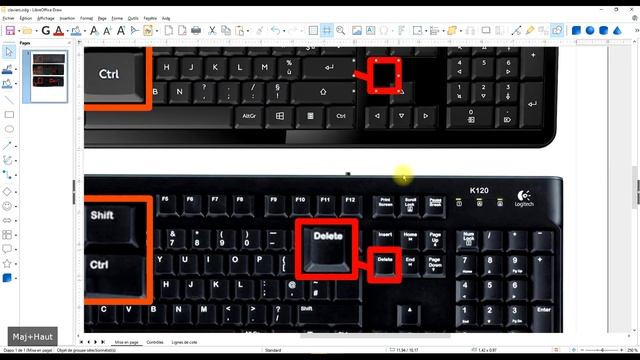 Focus sur les touches Shift, ctrl (contrôle) et Del (supprimer) dans LibreOffice Draw dessin et GIM смотреть онлайн