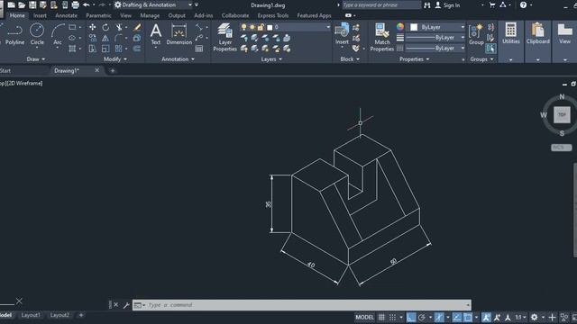 Isometric drawing in AutoCAD, figure 2, AutoCAD tutorial смотреть онлайн