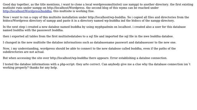 Error establishing a database connection after moving local wordpressmultisite from one... смотреть онлайн