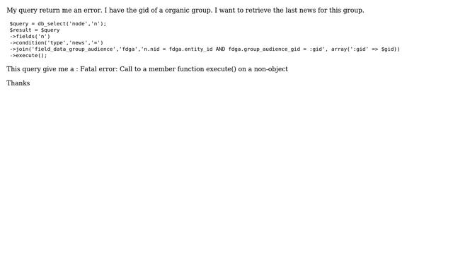 Drupal: Error in query : Call to a member function execute() смотреть онлайн