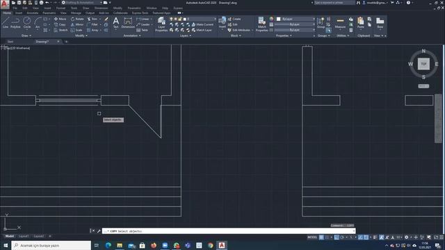 AutoCAD 2020 Ders 4, İlk plan çizimi, 1/100 tekniğinde kapı ve pencere gösterimi. смотреть онлайн