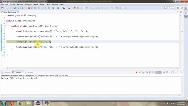 How to use fill(char[] a, char val) method of Java.util.Arrays Class? смотреть онлайн
