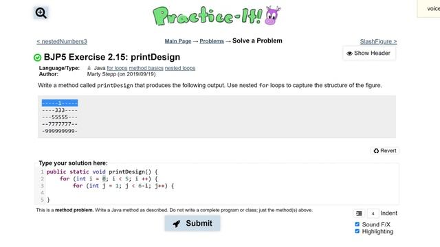 Exercise 2.15 (printDesign) Java Tutorial || Practice-It смотреть онлайн