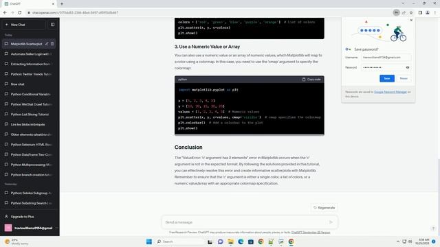 ValueError c argument has 2 elements which is not acceptable for use when trying python matplotlib смотреть онлайн