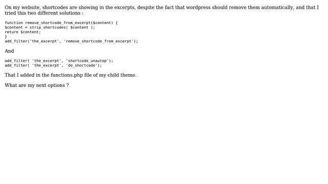 Wordpress: Shortcodes showing in excerpt despite using strip_shortcodes смотреть онлайн