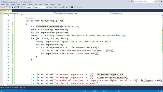 C# program. Calculate and display the warmest temperature, the average temperature. смотреть онлайн