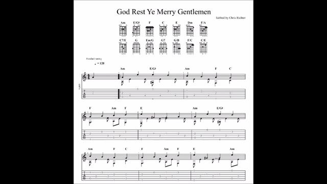 God Rest Ye Merry Gentlemen with tablature/sheet music for solo fingerstyle guitar смотреть онлайн