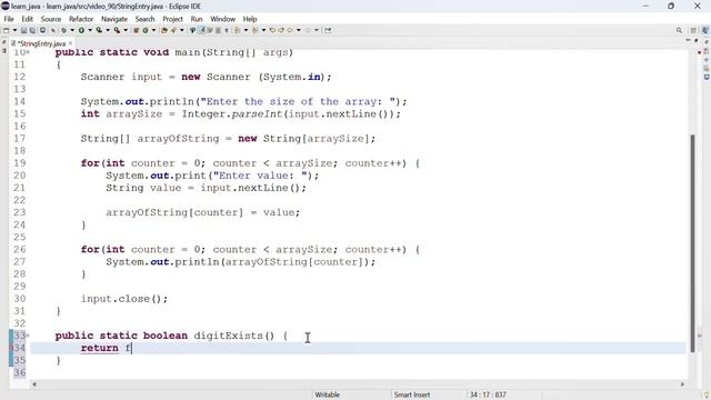 Java 90: Make sure the user enters only string values in an array of strings using Character.isDigi смотреть онлайн