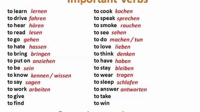 wichtige Verben - important verbs in German - www.germanforspalding.org смотреть онлайн