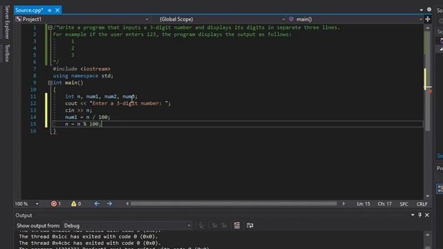 C++ program that inputs a 3-digit number and displays its digits in separate three lines. смотреть онлайн