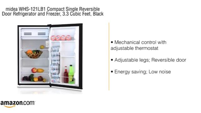 midea WHS-121LB1 Compact Single Reversible Door Refrigerator and Freezer, 3.3 Cubic Feet, Black смотреть онлайн