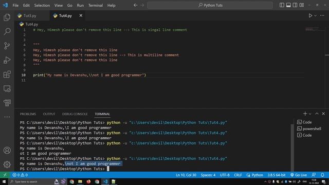 COMMENTS, ESCAPE SEQUENCE AND PRINT STATEMENTS IN PYTHON | PYTHON PROGRAMMING IN HINDI 2023 # 6 смотреть онлайн