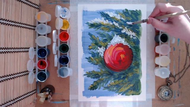 Speedpaint | Новогодний шар гуашью смотреть онлайн