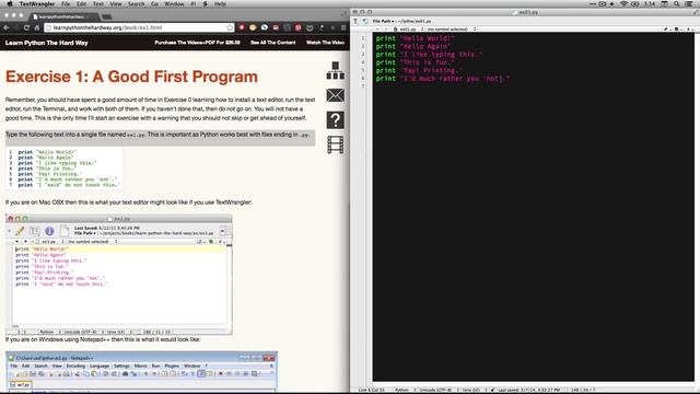 Learn Python the Hard Way - Ex 01 - A Good First Program смотреть онлайн
