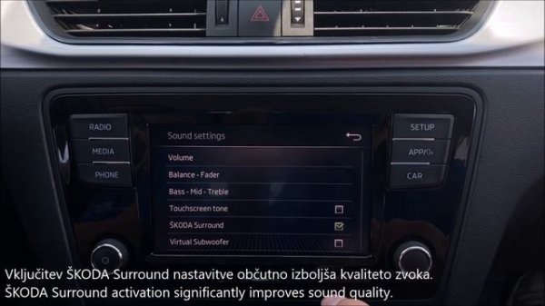 Skoda Rapid, MY2018 – ŠKODA Surround, Virtual Subwoofer and fader settings activation on Swing radi