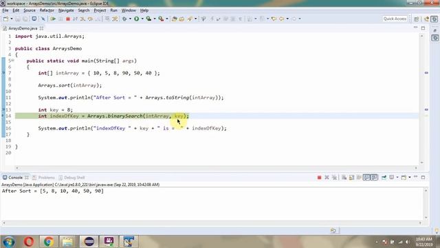 How to use binarySearch(int[] a, int key) method of Java.util.Arrays Class? смотреть онлайн