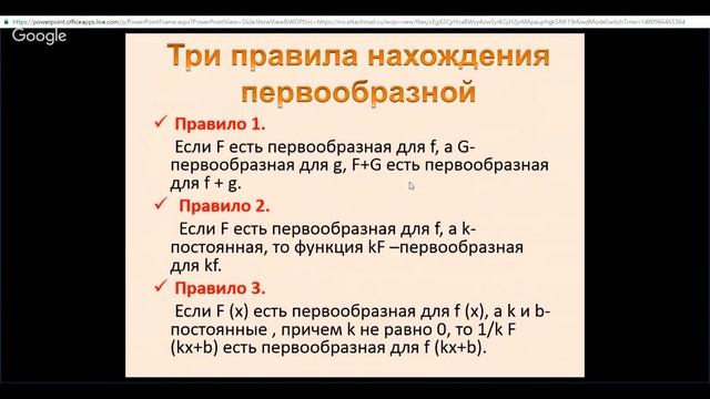Алгебра 11 класс 15 неделя Первообразная смотреть онлайн