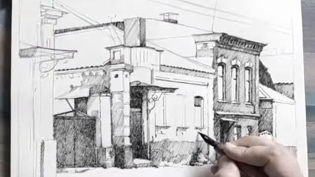 Рисунок - тушь, перо... Городской пейзаж. Таймлапс #рисунок #картина #художник смотреть онлайн