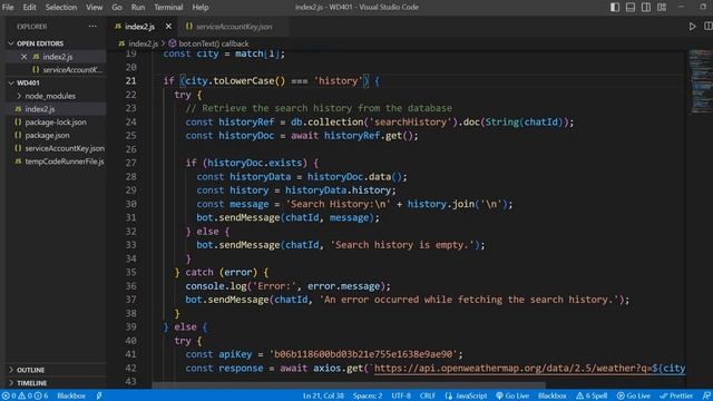 WD401 Assignment of addition of Firebase database to a Telegram bot by 21PA1A05G7 смотреть онлайн