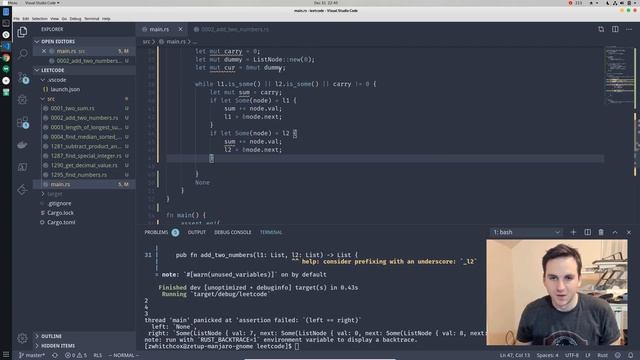 Leetcode Problem 2 in Rust - Add Two Numbers - 0ms, 2MB смотреть онлайн