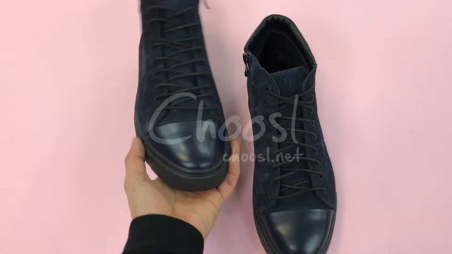 Кеды высокие из замши и кожи темно синего цвета Choosl смотреть онлайн