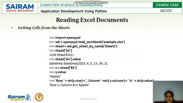 LectureVideo 18CS55 Module5 Working With Excel Spreadsheets 1 Sowmya смотреть онлайн