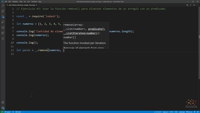 Lodash Ejercicio: 43 Usar la Función remove() para Eliminar Elementos de un Arreglo con un Predicad смотреть онлайн