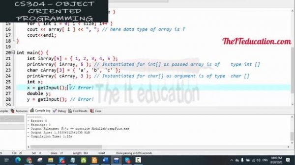 CS304 Final Term Short Lectures | Generic Programming | Template Functions and Classes C++