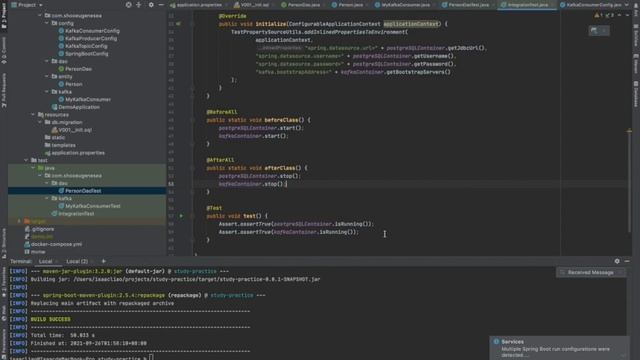 An example of SpringBoot + Flyway + Kafka + Postgres + Testcontainers смотреть онлайн