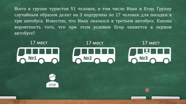 Всего в группе туристов 51 человек, в том числе Иван и Егор. Группу случайным образом... (ЕГЭ, ОГЭ) смотреть онлайн