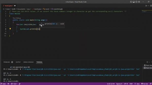 how to print ASCII values in java