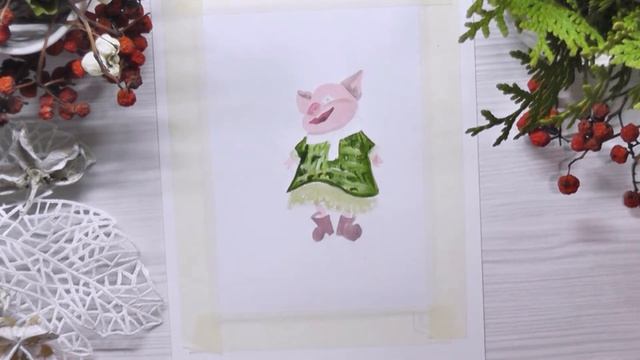 Рисуем зимнего поросенка  - быстро и просто