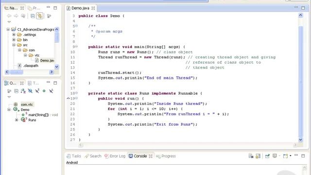 VTC Player Advanced Java Programming Java SE 7, Creating Threads by Implementing Runnable смотреть онлайн