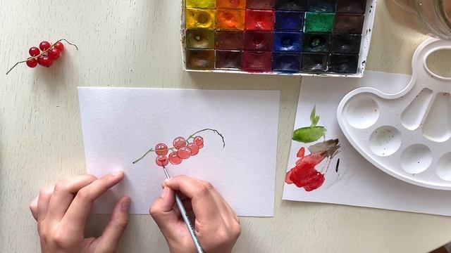 Рисуем красную смородину акварелью. Рисование онлайн для начинающих смотреть онлайн