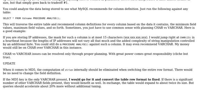 Databases: What is the performance impact of using CHAR vs VARCHAR on a fixed-size field? смотреть онлайн