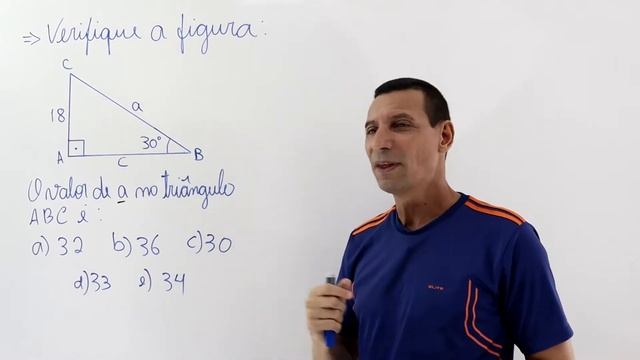 Razão trigonométrica. O valor de a no triângulo ABC é: a) 32 b) 36 c) 30 d) 33 e) 34 #math смотреть онлайн