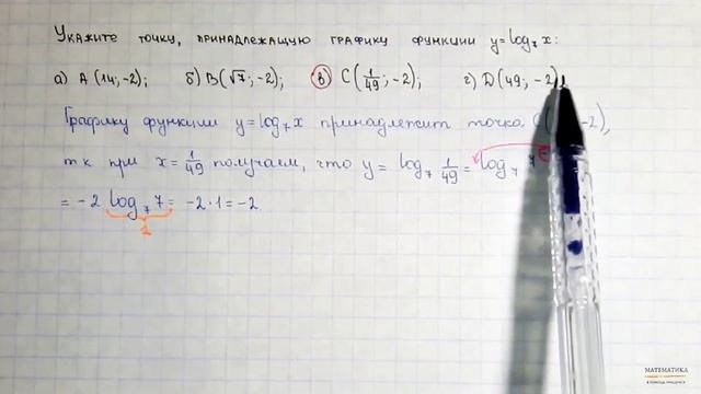 Логарифмическая функция. Выбор точки, принадлежащей графику логарифмической функции