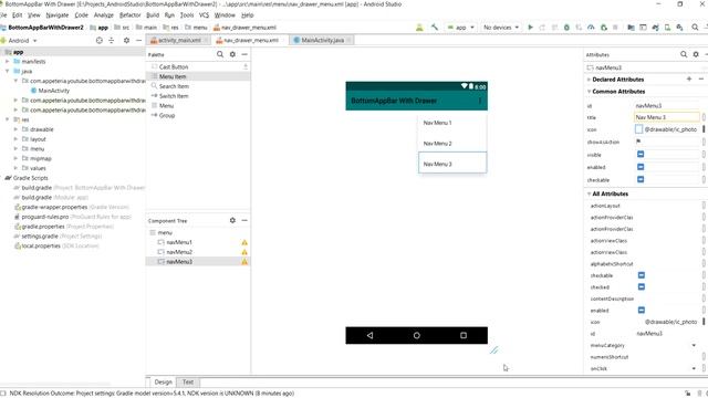 How to implement BottomAppBar with Navigation Drawer in Android App (Part 3) смотреть онлайн