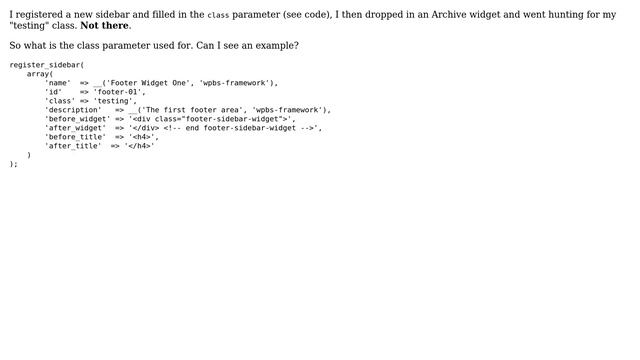 Wordpress: What is the use case for the "Class" parameter in register_sidebar? смотреть онлайн