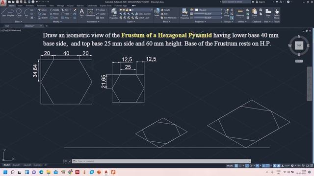 Isometric view of a Frustrum of Pyramid I Hexagonal I AutoCAD смотреть онлайн