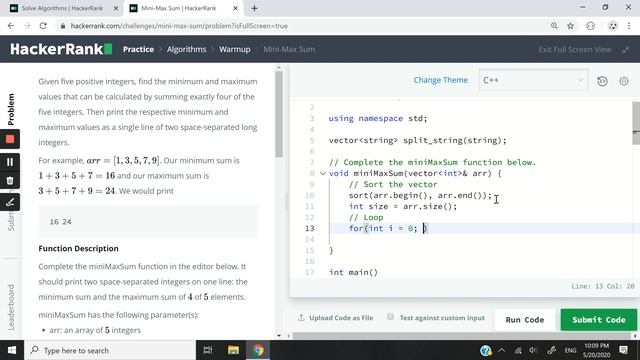 HackerRank C++ Algorithms: Mini-Max Sum (warmup solution) смотреть онлайн
