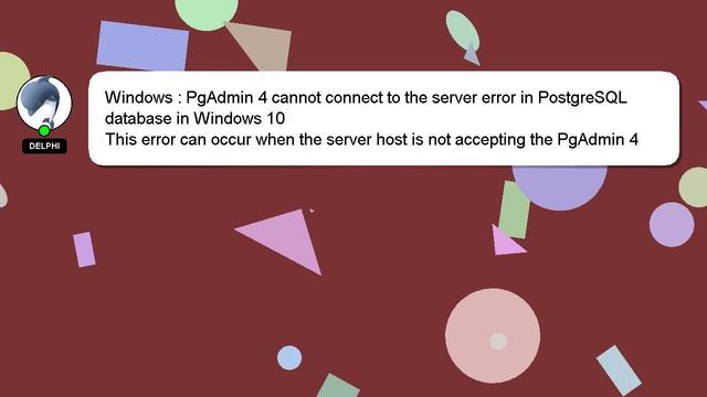 Windows : PgAdmin 4 cannot connect to the server error in PostgreSQL database in Windows 10 смотреть онлайн