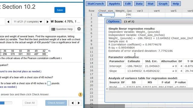 Finding the regression equation and best predicted value for bear chest size смотреть онлайн